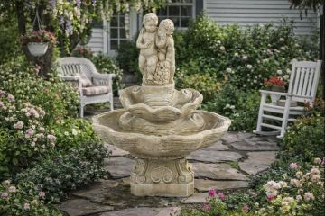 Short Notre Dame / Cherub Twins Concrete Water Fountain